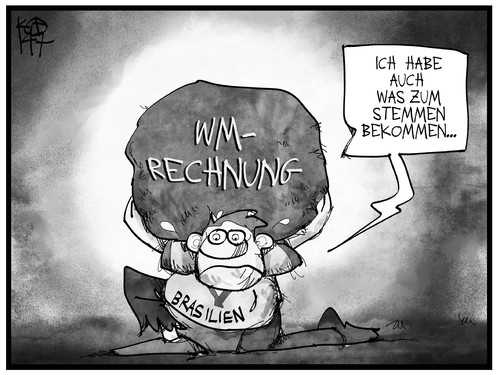 Cartoon: WM-Rechnung (medium) by Kostas Koufogiorgos tagged karikatur,koufogiorgos,illustration,cartoon,wm,weltmeisterschaft,fussball,brasilien,rechnung,last,geld,wirtschaft,politik,karikatur,koufogiorgos,illustration,cartoon,wm,weltmeisterschaft,fussball,brasilien,rechnung,last,geld,wirtschaft,politik