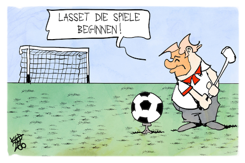 Cartoon: WM-Start (medium) by Kostas Koufogiorgos tagged karikatur,koufogiorgos,wm,fußball,trump,ball,golf,karikatur,koufogiorgos,wm,fußball,trump,ball,golf
