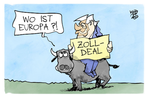 Cartoon: Zoll-Deal (medium) by Kostas Koufogiorgos tagged karikatur,koufogiorgos,zoll,trump,deal,europa,stier,karikatur,koufogiorgos,zoll,trump,deal,europa,stier