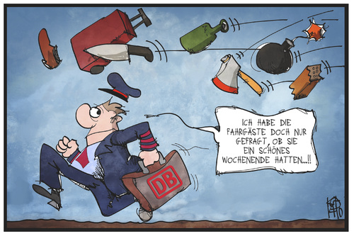 Cartoon: Zorn auf die GDL (medium) by Kostas Koufogiorgos tagged karikatur,koufogiorgos,illustration,cartoon,bahn,db,gdl,zorn,passagier,wut,gewerkschaft,streik,verkehr,fahrgast,karikatur,koufogiorgos,illustration,cartoon,bahn,db,gdl,zorn,passagier,wut,gewerkschaft,streik,verkehr,fahrgast