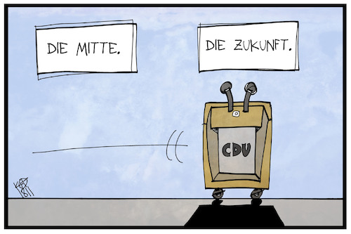 Cartoon: Zukunft der CDU (medium) by Kostas Koufogiorgos tagged karikatur,koufogiorgos,illustration,cartoon,cdu,mitte,zukunft,rechts,partei,politik,profil,rechtsruck,karikatur,koufogiorgos,illustration,cartoon,cdu,mitte,zukunft,rechts,partei,politik,profil,rechtsruck