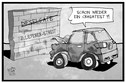 Cartoon: Zulieferer-Streit (medium) by Kostas Koufogiorgos tagged karikatur,koufogiorgos,illustration,cartoon,vw,volkswagen,auto,crashtest,dieselgate,zuliefererstreit,wirtschaft,problem,autobauer,härtetest,karikatur,koufogiorgos,illustration,cartoon,vw,volkswagen,auto,crashtest,dieselgate,zuliefererstreit,wirtschaft,problem,autobauer,härtetest