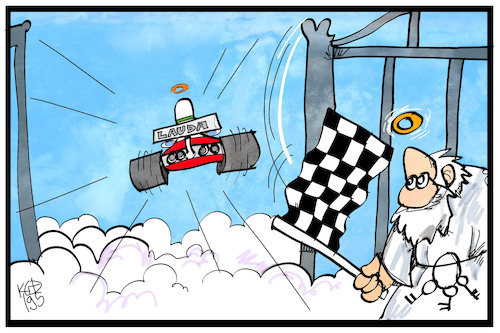 Cartoon: Zum Tod von Niki Lauda (medium) by Kostas Koufogiorgos tagged karikatur,koufogiorgos,illustration,cartoon,niki,lauda,sport,rennsport,motorsport,formel,legende,sportler,petrus,paradies,himmelspforte,auto,tod,sieg,einfahrt,himmel,karikatur,koufogiorgos,illustration,cartoon,niki,lauda,sport,rennsport,motorsport,formel,legende,sportler,petrus,paradies,himmelspforte,auto,tod,sieg,einfahrt,himmel