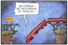 Cartoon: Bahnstreik (small) by Kostas Koufogiorgos tagged karikatur,koufogiorgos,illustration,cartoon,bahn,streik,zug,abgrund,fall,dialog,tarif,verhandlung,gleis,brücke,arbeitskampf,politik