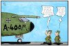 Cartoon: Bundeswehr (small) by Kostas Koufogiorgos tagged karikatur,koufogiorgos,illustration,cartoon,bundeswehr,flugzeug,a400m,militär,transport,hubschrauber,mali,absturz,sicherheit,technik,rüstung,soldat
