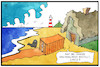 Cartoon: Container in der Nordsee (small) by Kostas Koufogiorgos tagged karikatur,koufogiorgos,illustration,cartoon,nordsee,container,frachter,treibgut,meer,küste,strand