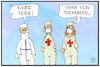Cartoon: Corona-Pandemie (small) by Kostas Koufogiorgos tagged karikatur,koufogiorgos,illustration,cartoon,covid19,corona,arzt,pfleger,krankenpfleger,feier,feierabend,beruf,arbeit,krankheit