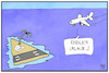 Cartoon: Delta-Variante (small) by Kostas Koufogiorgos tagged karikatur,koufogiorgos,illustration,cartoon,delta,virus,corona,variante,insel,urlaub,flugzeug,pandemie