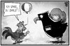 Cartoon: Deutschland-Frankreich (small) by Kostas Koufogiorgos tagged karikatur,koufogiorgos,illustration,cartoon,hahn,frankreich,adler,deutschland,sparen,konjunktur,wirtschaft,politik,last,geld,europa