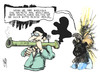 Cartoon: Draghis Bazooka (small) by Kostas Koufogiorgos tagged draghi,bazooka,merkel,anleihen,bonds,wirtschaft,europa,ezb,euro,schulden,krise,waffe,geld,karikatur,kostas,koufogiorgos
