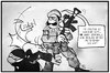 Cartoon: G36 (small) by Kostas Koufogiorgos tagged karikatur,koufogiorgos,illustration,cartoon,g36,gewehr,kurden,peschmerga,is,kampf,sturmgewehr,heckler,koch,schlag,bundeswehr,militär,armee,krieg,irak