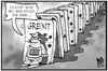 Cartoon: Grexit (small) by Kostas Koufogiorgos tagged karikatur,koufogiorgos,illustration,cartoon,griechenland,domino,effekt,spiel,grexit,euro,austritt,währung,wand,politik,europa
