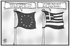 Cartoon: Griechenland und Europa (small) by Kostas Koufogiorgos tagged karikatur,koufogiorgos,illustration,cartoon,griechenland,europa,fahne,flagge,referendum,politik