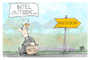 Cartoon: Intel outside (small) by Kostas Koufogiorgos tagged karikatur,koufogiorgos,intel,magdeburg,chip,fabrik,ausstieg