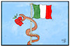 Cartoon: Italien (small) by Kostas Koufogiorgos tagged karikaturen,koufogiorgos,illustration,cartoon,italien,regierungsbildung,schlange,apfel,versuchung,populismus,fahne,flagge,staatssymbol