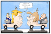 Cartoon: Merkel und Trump (small) by Kostas Koufogiorgos tagged karikatur,koufogiorgos,illustration,cartoon,merkel,trump,vehikel,wirtschaft,treffen,usa,deutschland,washington
