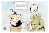 Cartoon: Merz und Trump (small) by Kostas Koufogiorgos tagged karikatur,koufogiorgos,merz,trump,gesichert,bombe,räumdienst,bombenentschärfer