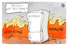Cartoon: Mützenich (small) by Kostas Koufogiorgos tagged karikatur,koufogiorgos,einfrieren,kühlschrank,feuer,eis,russland,ukraine,krieg,mützenich