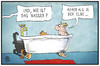 Cartoon: Niedrigwasser (small) by Kostas Koufogiorgos tagged karikatur,koufogiorgos,illustration,cartoon,umwelt,wasser,pegel,dürre,trockenheit,wetter,klima,bad,badewanne,fluss,elbe