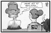 Cartoon: Obamas Abschied in Europa (small) by Kostas Koufogiorgos tagged karikatur,koufogiorgos,illustration,cartoon,obama,eu,europa,stier,zeit,sanduhr,verinnen,sand,usa,präsident