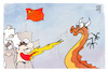 Cartoon: Proteste in China (small) by Kostas Koufogiorgos tagged karikatur,koufogogiorgos,china,drache,demonstrant,feuer,protest