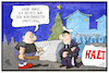 Cartoon: Rechter Terror (small) by Kostas Koufogiorgos tagged karikatur,koufogiorgos,illustration,cartoon,altena,terror,terrorist,neonazo,angriff,anschlag,weihnachtsmarkt,sicherheit,schutz,polizei,absperrung