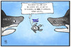 Cartoon: Ultimatum für Griechenland (small) by Kostas Koufogiorgos tagged karikatur,koufogiorgos,illustration,cartoon,hai,fisch,griechenland,sparpaket,grexit,ultimatum,option,entscheidung,schuldenkrise,wirtschaft,politik
