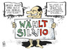 Cartoon: Wählt Silvio! (small) by Kostas Koufogiorgos tagged berlusconi,italien,silvio,bunga,prostituierte,merkel,monti,deutschland,wahl,ministerpräsident,karikatur,kostas,koufogiorgos
