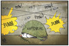 Cartoon: Waffenruhe (small) by Kostas Koufogiorgos tagged karikatur,koufogiorgos,illustration,cartoon,ukraine,waffenruhe,friedenstaube,schüsse,explosion,krieg,konflikt,helm,politik