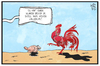 Cartoon: Wallonie vs. CETA (small) by Kostas Koufogiorgos tagged karikatur,koufogiorgos,illustration,cartoon,wallonie,ceta,kanada,eu,europa,hahn,chlorhuhn,freihandel,wirtschaft,duell,kampf,politik