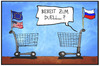 Cartoon: Wirtschaftsduell (small) by Kostas Koufogiorgos tagged karikatur,koufogiorgos,illustration,cartoon,eu,usa,russland,einkaufswagen,wirtschaft,duell,handel,waren,sanktionen,politik,konflikt
