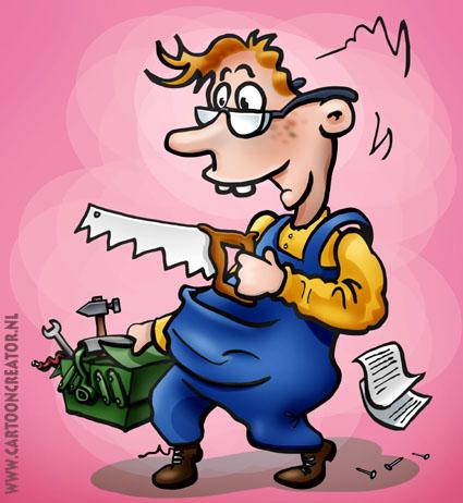 Cartoon: Goofy Builder (medium) by illustrator tagged goofy,clumpy,builder,constructor,cartoon,satire,peter,welleman,tools,toolkit,sew,hammer,nails,smile,incompetent,illustration,illustrator,dreamy,man,creator,mechanic,worker,workman,walking,job,gag,funny,type,colorful,dreaming,unprofessional,employee