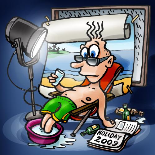 Cartoon: Holiday 2009 (medium) by illustrator tagged holiday,vacation,2009,beach,lamp,sun,artificial,fake,bathing,rain,poster,cartoon,gag,illustration,cartoon,cartoons,urlaub,freizeit,illustration,illustrationen,erholung,entspannung,erholen,entspannen,sonnenbad,technik,improvisation,improvisieren