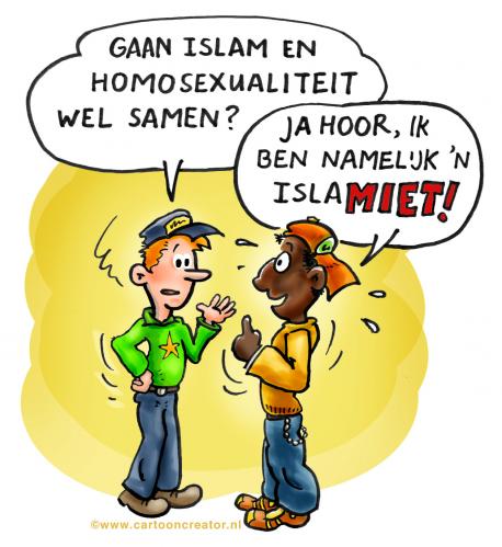 Cartoon: Muslim gays (medium) by illustrator tagged queer,gay,muslim,islam,islamiet,cartoon,satire,gag,illustrator,illustration,joke,homo