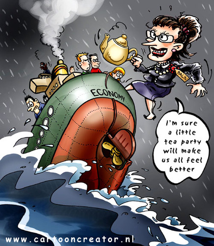 Cartoon: Tea Party sinks US economyy (medium) by illustrator tagged tea,party,mad,palin,economy,wirtschaft,sink,boat,schiff,ocean