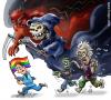 Cartoon: homophobic run (small) by illustrator tagged freedom gay flag run flight ghosts ghost demon devil zomby homophobic homofobic gays queer queers freiheit fröhlicher fahnenlauffluggeistgeist dämonischer teufel homophobe schwulen