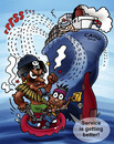 Cartoon: Pirates getting served (small) by illustrator tagged pirate water piracy vessel ship service tea robber plunder high seas
