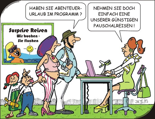 Cartoon: Abenteuerurlaub (medium) by JotKa tagged abenteuer,nervenkitzel,extremes,spannung,urlaub,ferien,sonne,meer,strand,surprise,air,hotel,reisebüro,reiseveranstalter,billigreisen,pauschalreisen