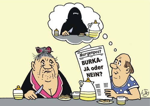 Cartoon: Am Frühstückstisch (medium) by JotKa tagged burka,burkaverbot,ehe,mann,frau,kaputte,ehen,immigration,asyl,verbote,willkommenskultur,burka,burkaverbot,ehe,mann,frau,kaputte,ehen,immigration,asyl,verbote,willkommenskultur