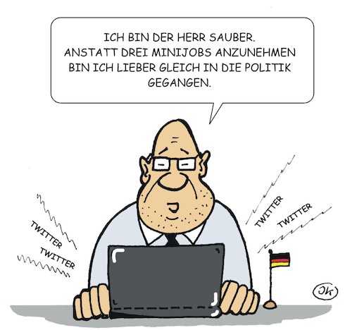 Cartoon: Der Herr Sauber (medium) by JotKa tagged peter,tauber,cdu,generalsekretär,minijobs,ausbildung,twitter,wahlprogramm,vollbeschäftigung,minijobber,peter,tauber,cdu,generalsekretär,minijobs,ausbildung,twitter,wahlprogramm,vollbeschäftigung,minijobber