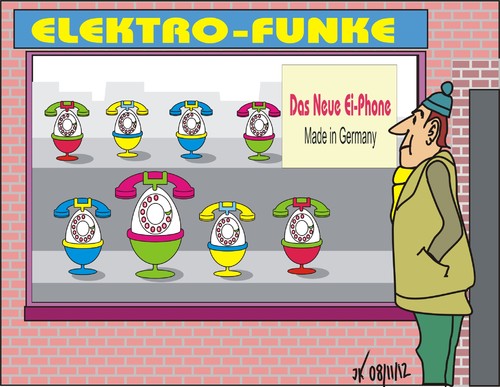 Cartoon: Ei-Phone (medium) by JotKa tagged weihnachtsgeschenke,geschäfte,einzelhandel,herbst,eierbecher,eier,funken,elektro,telefon,computer,eiermann,telecom,multimedia,handy,iphone