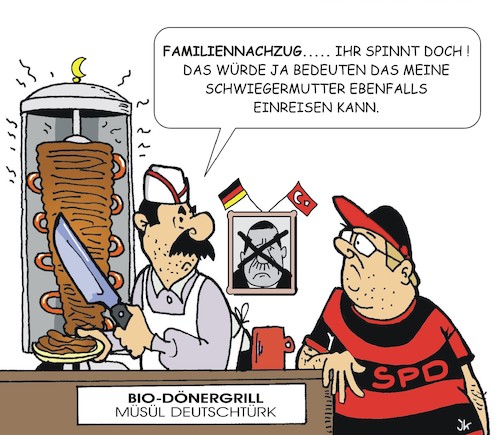 Cartoon: Familiennachzug (medium) by JotKa tagged politik,groko,sondierung,immigration,flüchtlinge,politiker,spd,döner,dönergrill,schwiegermutter,politik,groko,sondierung,immigration,flüchtlinge,politiker,spd,döner,dönergrill,schwiegermutter