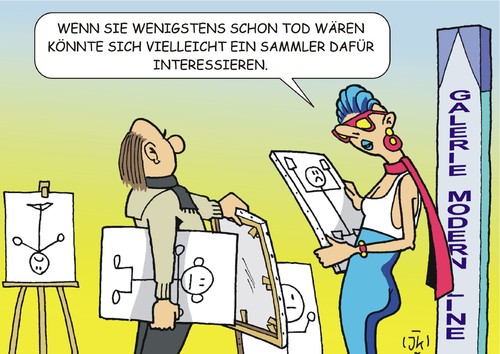 Cartoon: Künstlerschicksal (medium) by JotKa tagged kunst,künstler,galerie,bilder,moderne,preise,sammler,käufer,leben,tod,schicksale,mode,gesellschaft,kunst,künstler,galerie,bilder,moderne,preise,sammler,käufer,leben,tod,schicksale,mode,gesellschaft