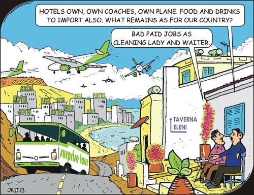 Cartoon: Mass tourism (medium) by JotKa tagged mass,tourismn,tourism,travelling,holidays,transportation,airlines,hotels,foreign,countrys,business,money,touroperators,jobs,salary,skimming,surprise,air,aircraft