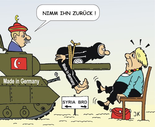 Cartoon: Mutti und die Heimkehrer (medium) by JotKa tagged erdogan,merkel,isis,rückführungen,syrien,irak,terror,kalifat,erdogan,merkel,isis,rückführungen,syrien,irak,terror,kalifat