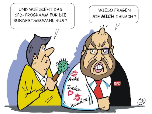 Cartoon: Noch Mister 100 Prozent? (medium) by JotKa tagged wahlen,landtagswahlen,bundestagswahl,saarland,nordrhein,westfahlen,schleswig,holstein,politiker,schulz,kraft,partein,wähler,spd,parteiprogramme,zustimmung,wahlprogramm,wahlen,landtagswahlen,bundestagswahl,saarland,nordrhein,westfahlen,schleswig,holstein,politiker,schulz,kraft,partein,wähler,spd,parteiprogramme,zustimmung,wahlprogramm