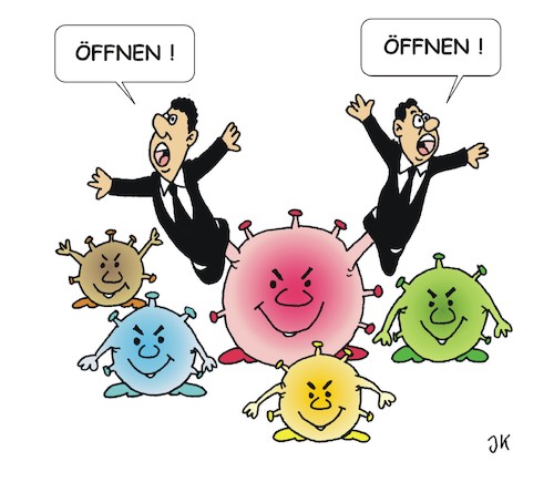 Cartoon: Öffnungsrufe (medium) by JotKa tagged corona,pandemie,lockdown,lockerungen,öffnungen,wirtschaft,theater,einzelhandeln,gastronomie,krankheiten,corona,pandemie,lockdown,lockerungen,öffnungen,wirtschaft,theater,einzelhandeln,gastronomie,krankheiten