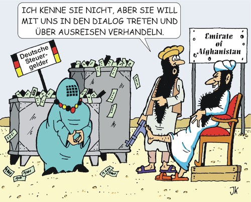 Cartoon: Ortskräfterettung (medium) by JotKa tagged afghanistan,kabul,evakuierungen,verhandlungen,ortskräfte,taliban,bundesregierung,merkel,emirat,afghanistan,kabul,evakuierungen,verhandlungen,ortskräfte,taliban,bundesregierung,merkel,emirat