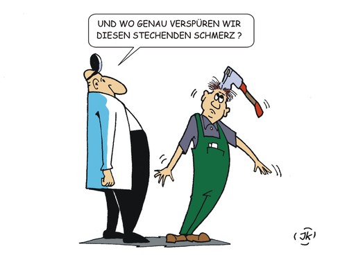 Cartoon: Schmerzen (medium) by JotKa tagged schmerzen,arzt,patient,diagnose,doktor,axt,schmerzen,arzt,patient,diagnose,doktor,axt