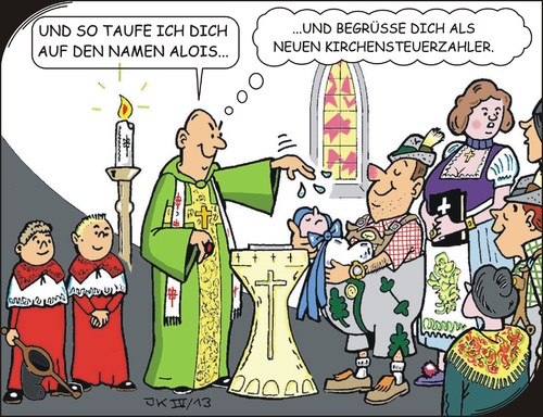 Cartoon: Taufe (medium) by JotKa tagged willkommen,kirche,kirchensteuer,taufe,taufpaten,pfarrer,pastor,steuer,kind,taufbecken,finanzamt,rituale,zeremonien,spenden,christentum